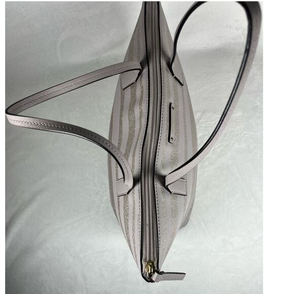 KATE SPADE Haven Lane Hani Taupe Gold Glitter Stripe Tote Shoulder Bag - Picture 6 of 10